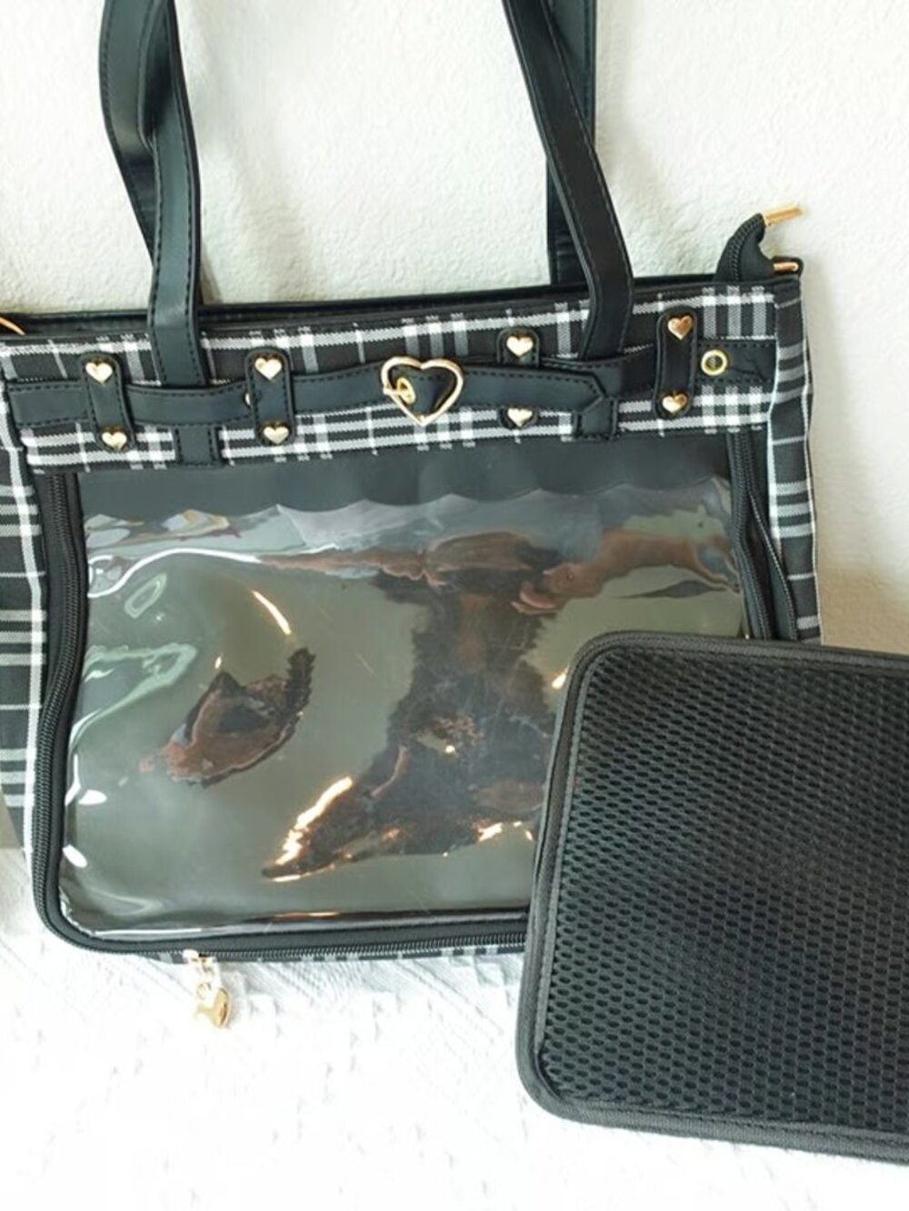 BLACK Y2K Plaid Ita Bag Crossbody Tote Shoulder Bag Kawaii Pin Display Itabag - Picture 7 of 11
